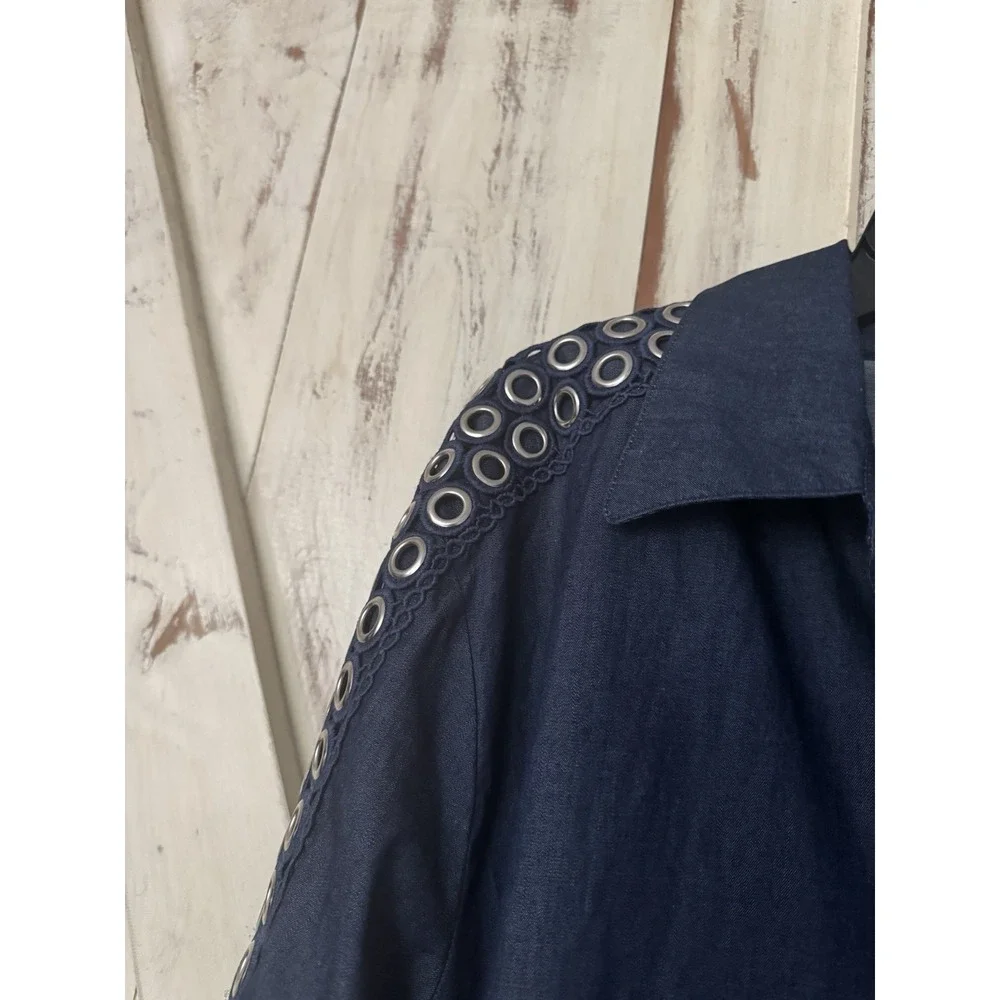 CQ By CQ Asymmetrical 100% Cotton Denim Button Down Tunic Dress Eyelet Sleeve XL - Picture 6 of 9